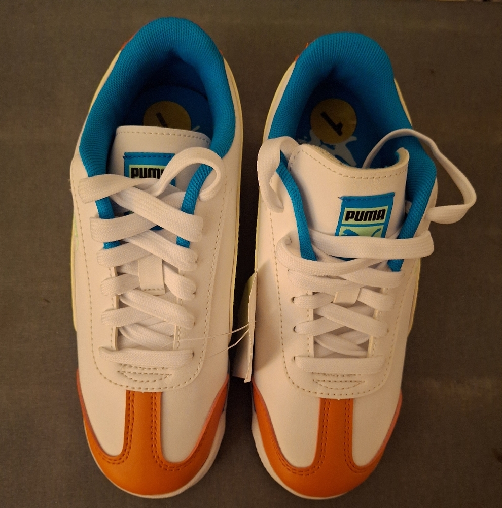 Puma, size 1, white yellow orange sneakers